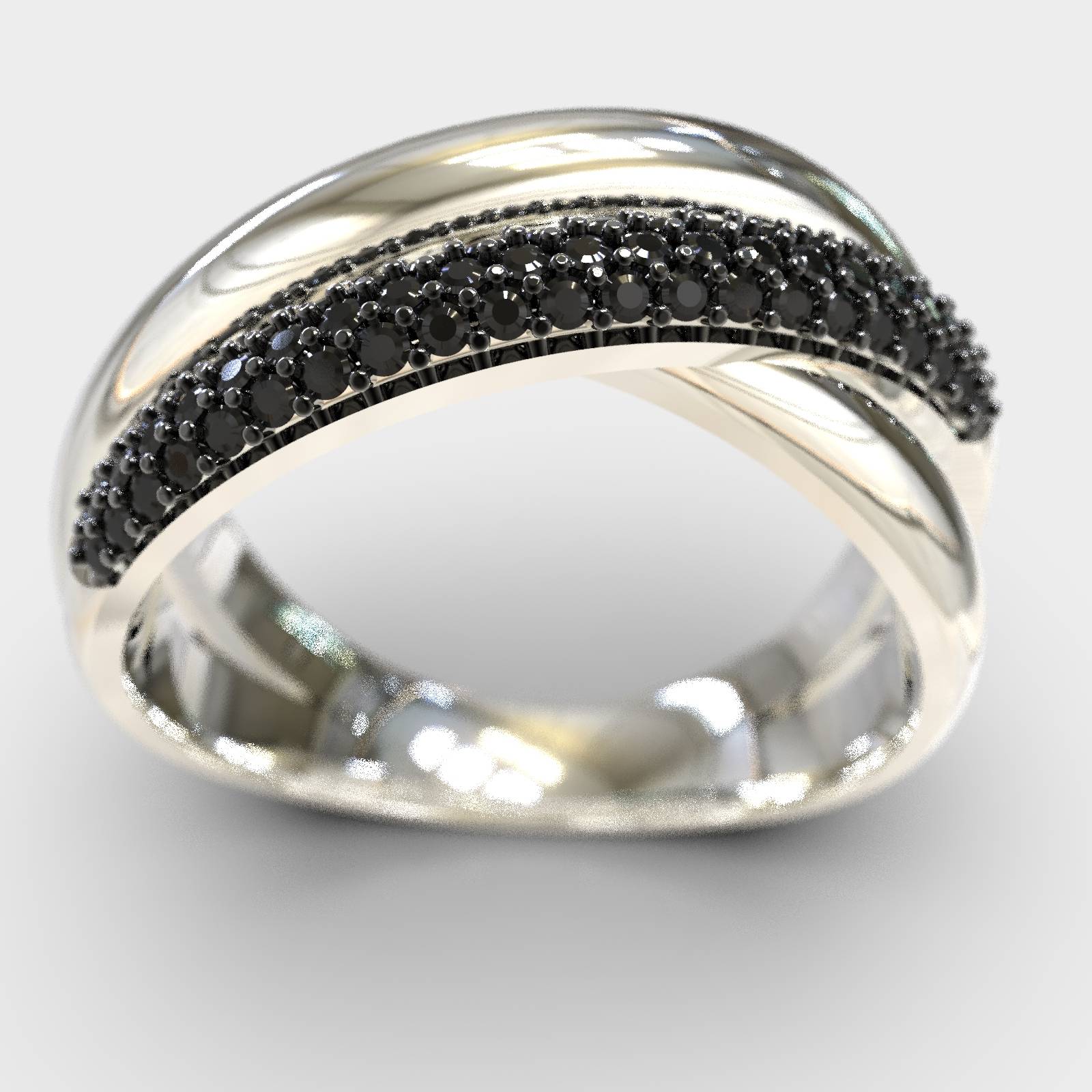 Elegant Triple Row Black Zircon Gold Ring