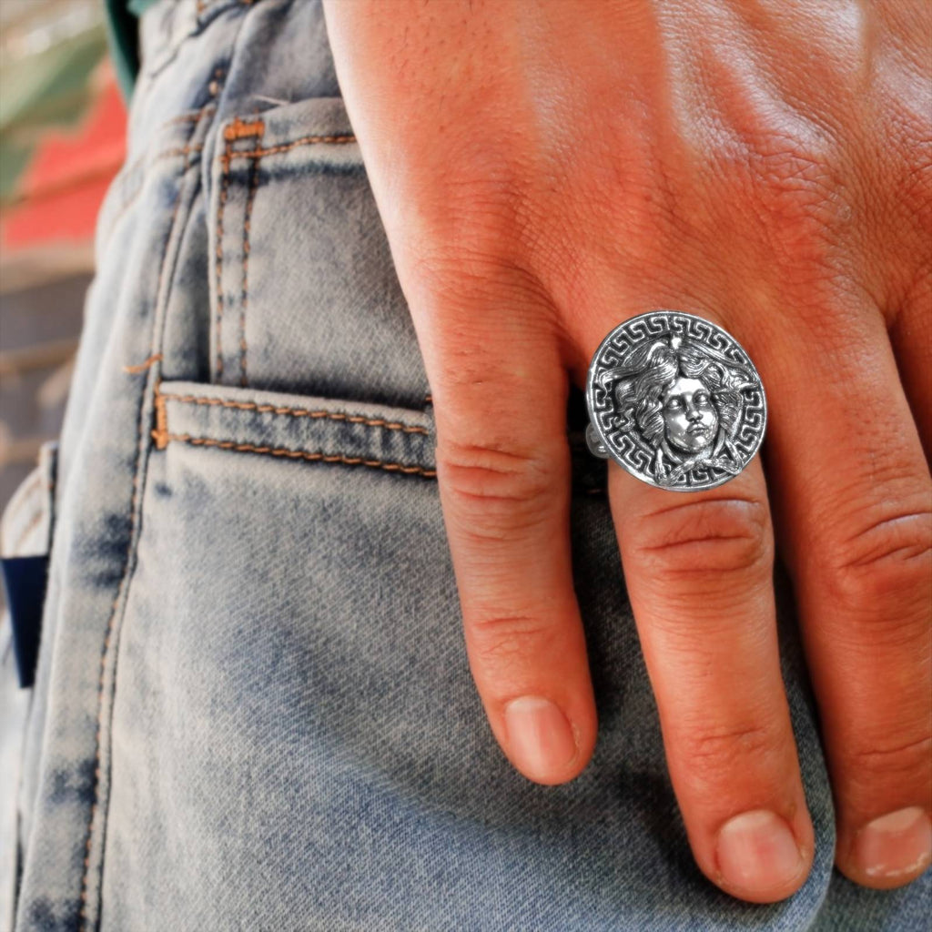 Greek Medusa 925 Silver Ring - Handcrafted Elegance