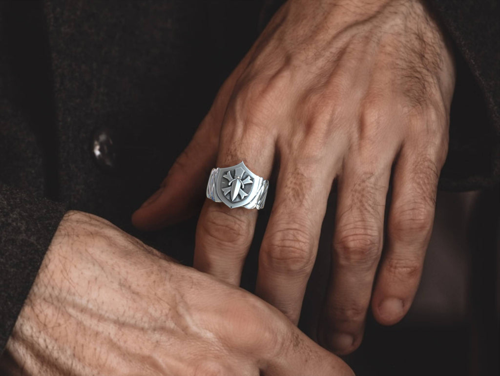 Signet Sword Silver Mens Ring