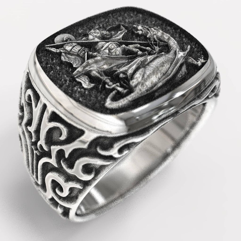 Christian Saint George Mens Signet Ring