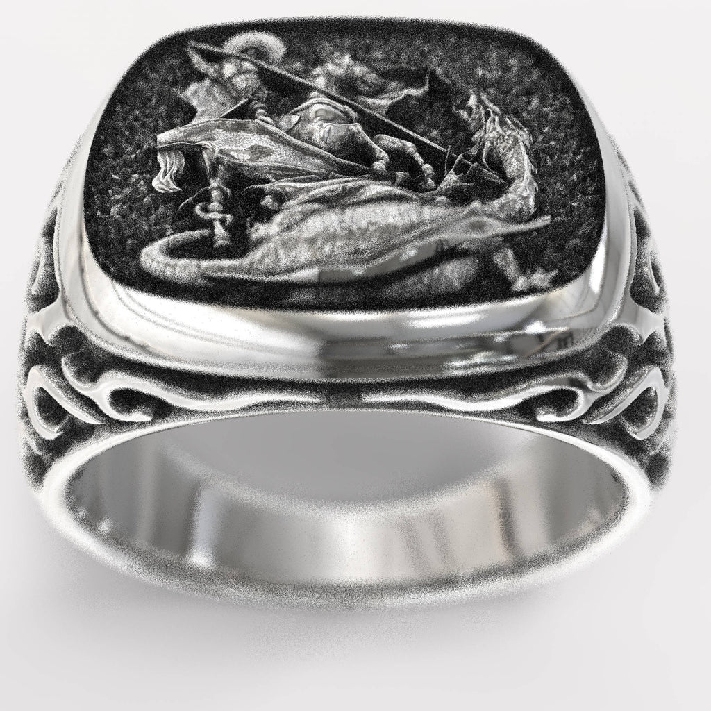 Christian Saint George Mens Signet Ring