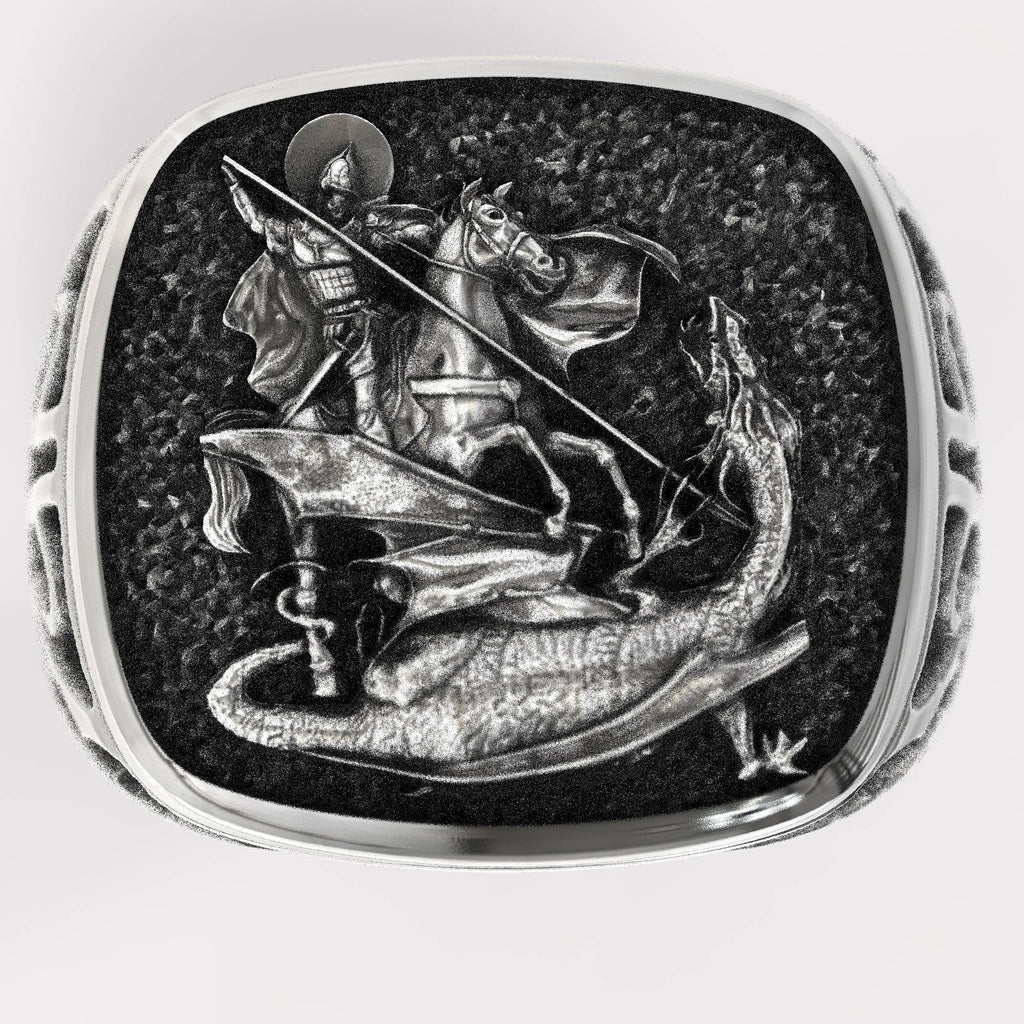 Christian Saint George Mens Signet Ring