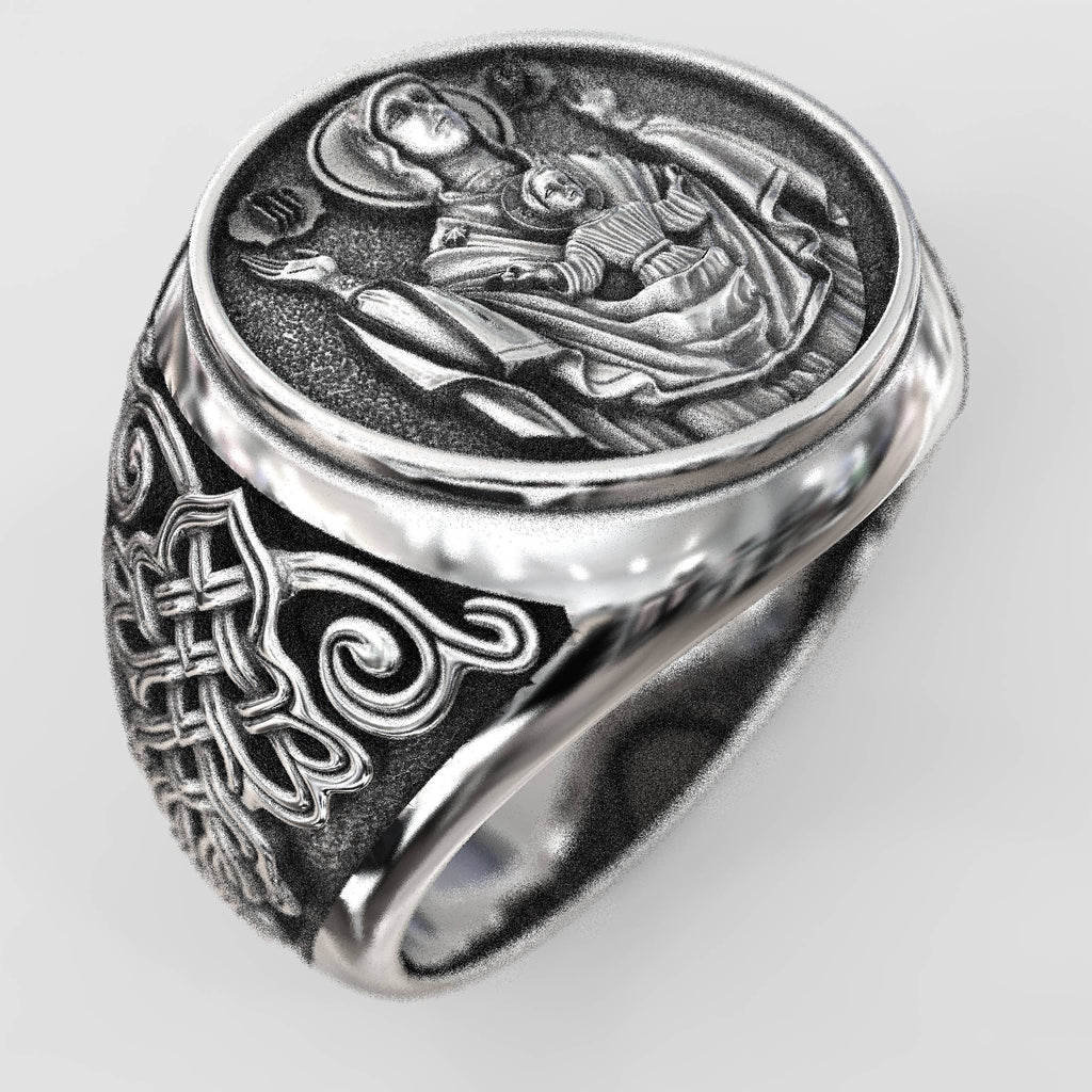 Christian Gift Virgin Mary and Baby Jesus Signet Ring