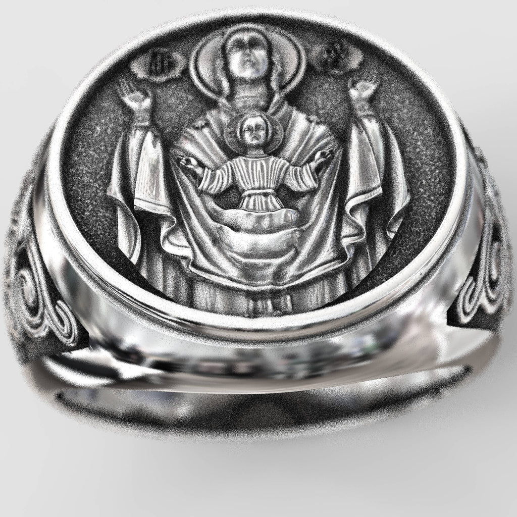 Christian Gift Virgin Mary and Baby Jesus Signet Ring