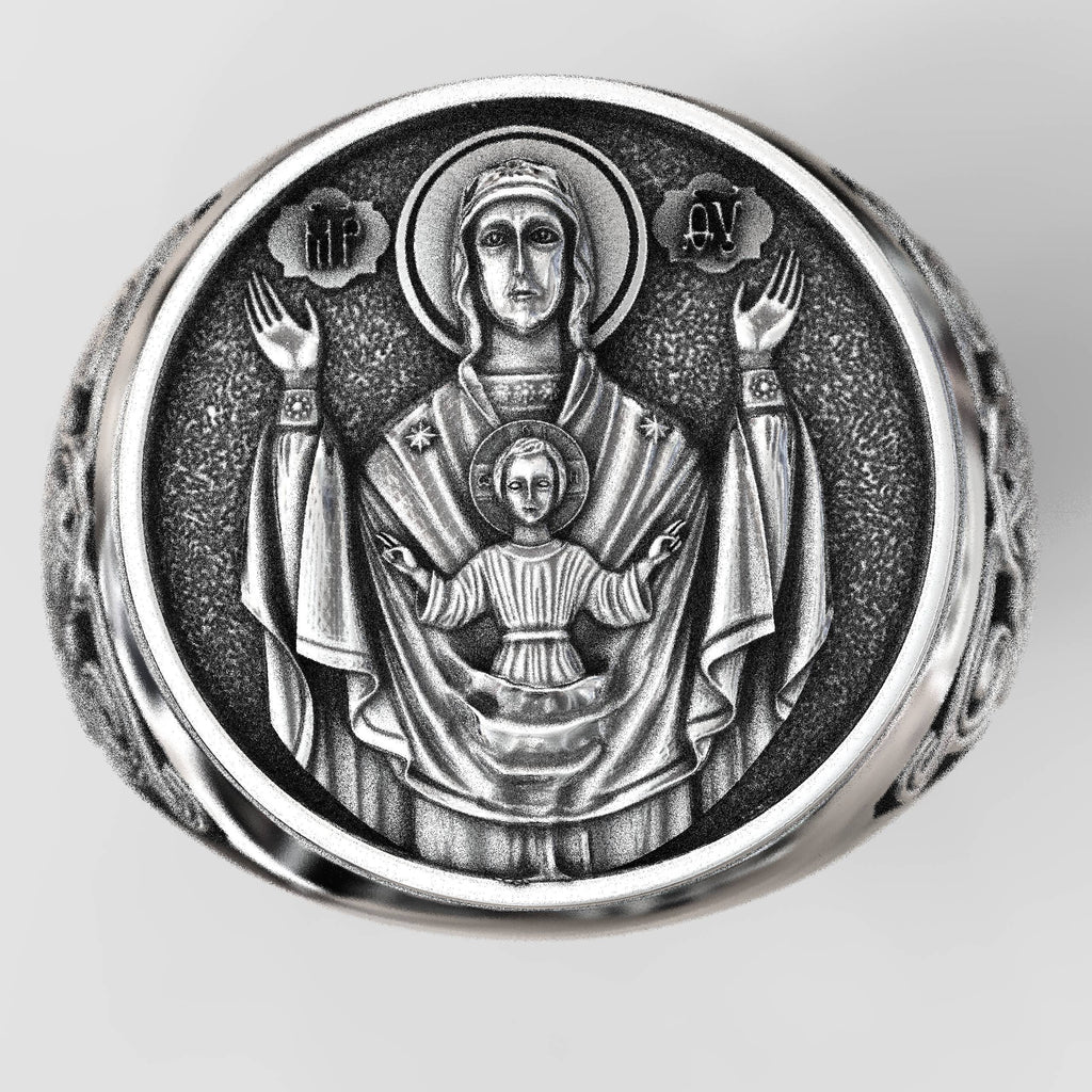 Christian Gift Virgin Mary and Baby Jesus Signet Ring