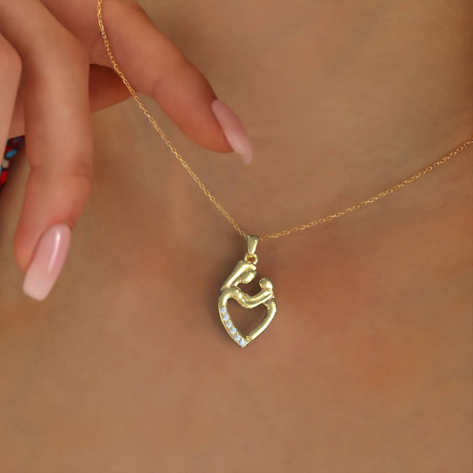 Gift for New Mom – Mother Baby Pendant with Sparkling Zircons
