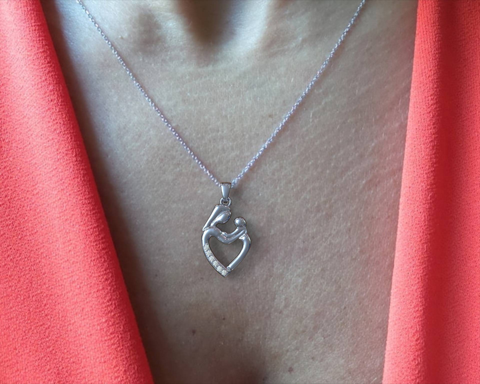 Gift for New Mom – Mother Baby Pendant with Sparkling Zircons