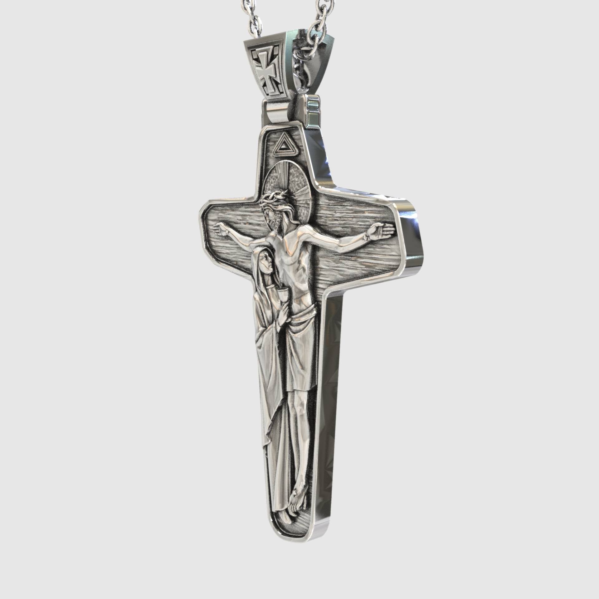 Jesus & Virgin Mary Sterling Silver Cross