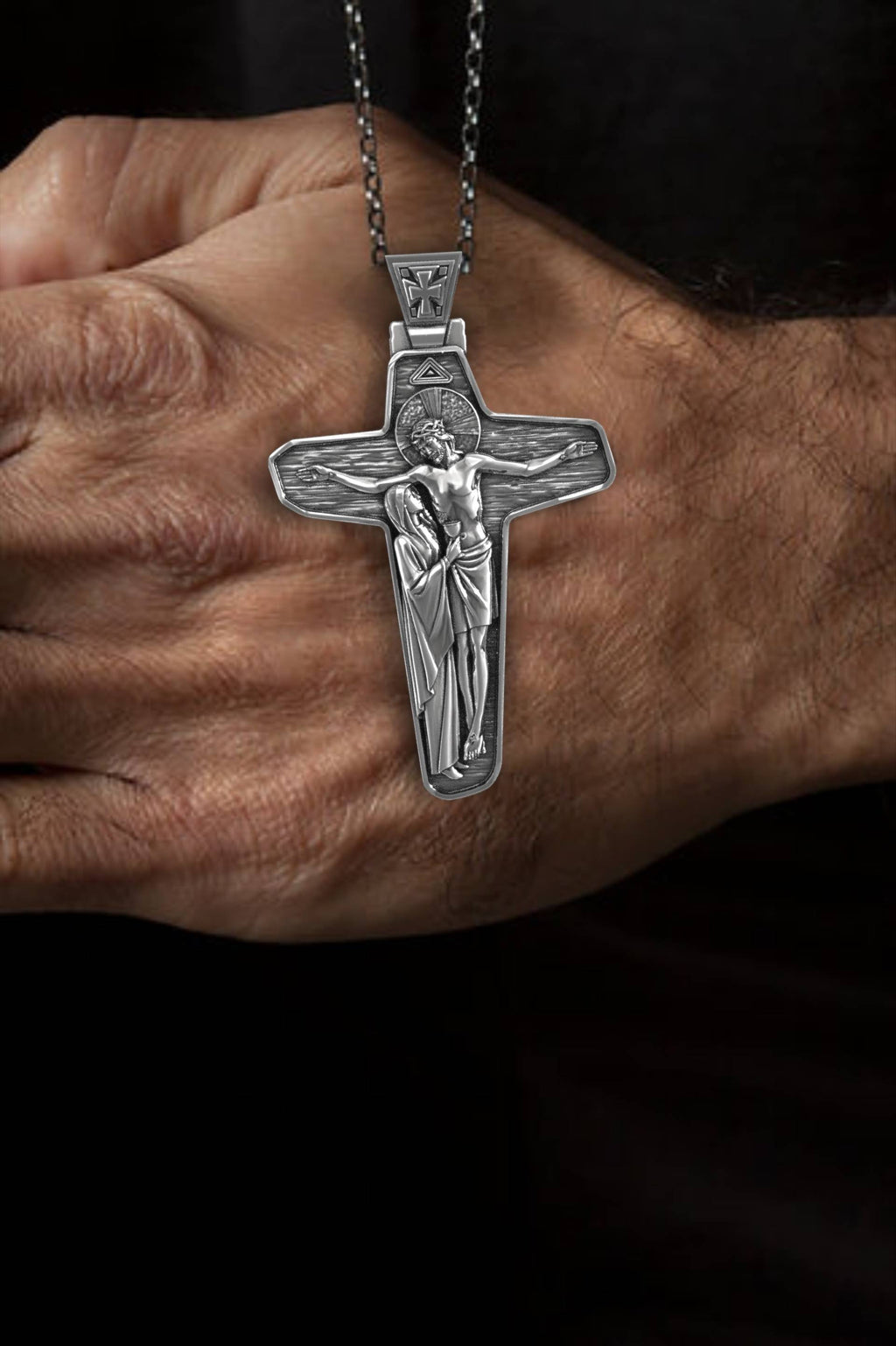 Jesus & Virgin Mary Sterling Silver Cross