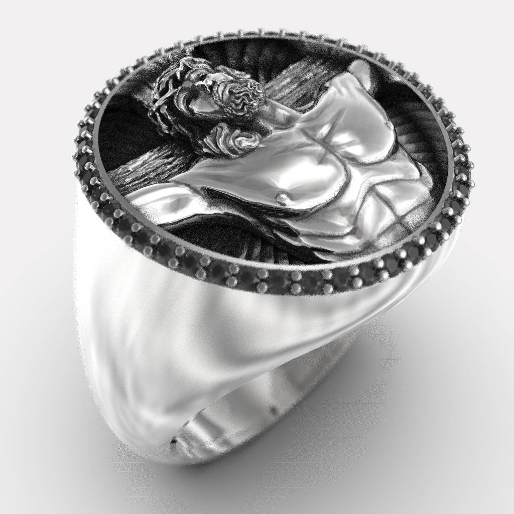 Black Zircon Jesus Ring – Striking Christian Jewelry for Men