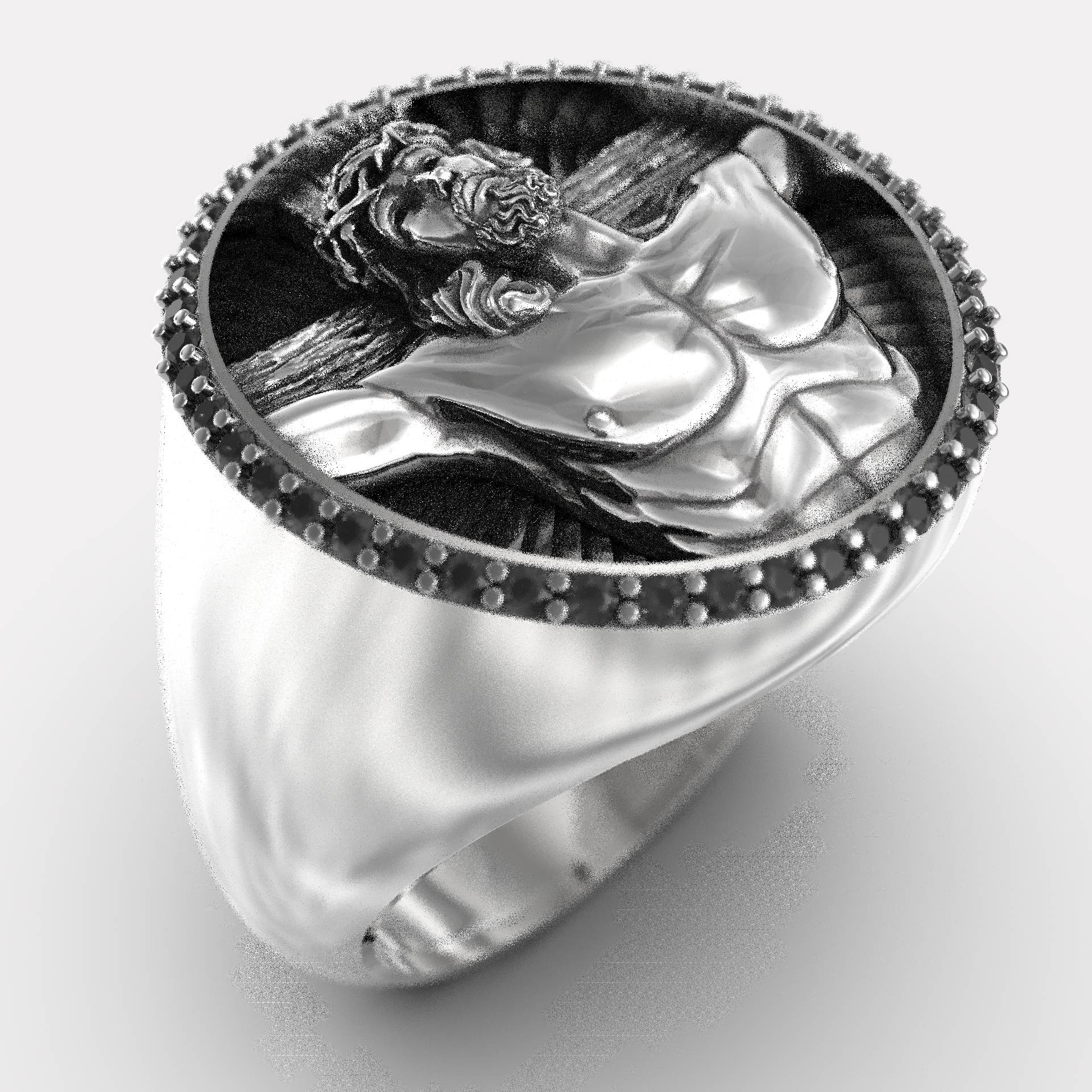 Schwarzer Zirkon Jesus Ring – Auffälliger christlicher Schmuck für Männer