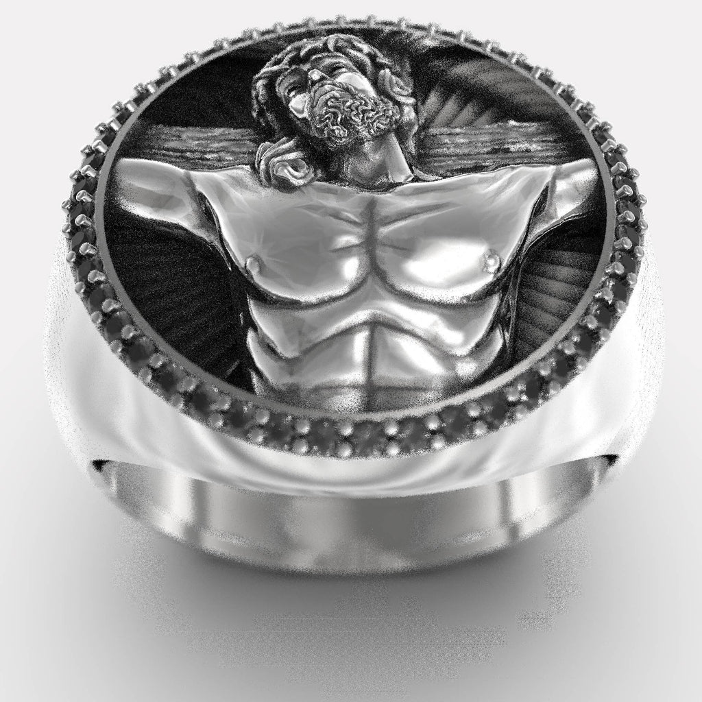 Black Zircon Jesus Ring – Striking Christian Jewelry for Men