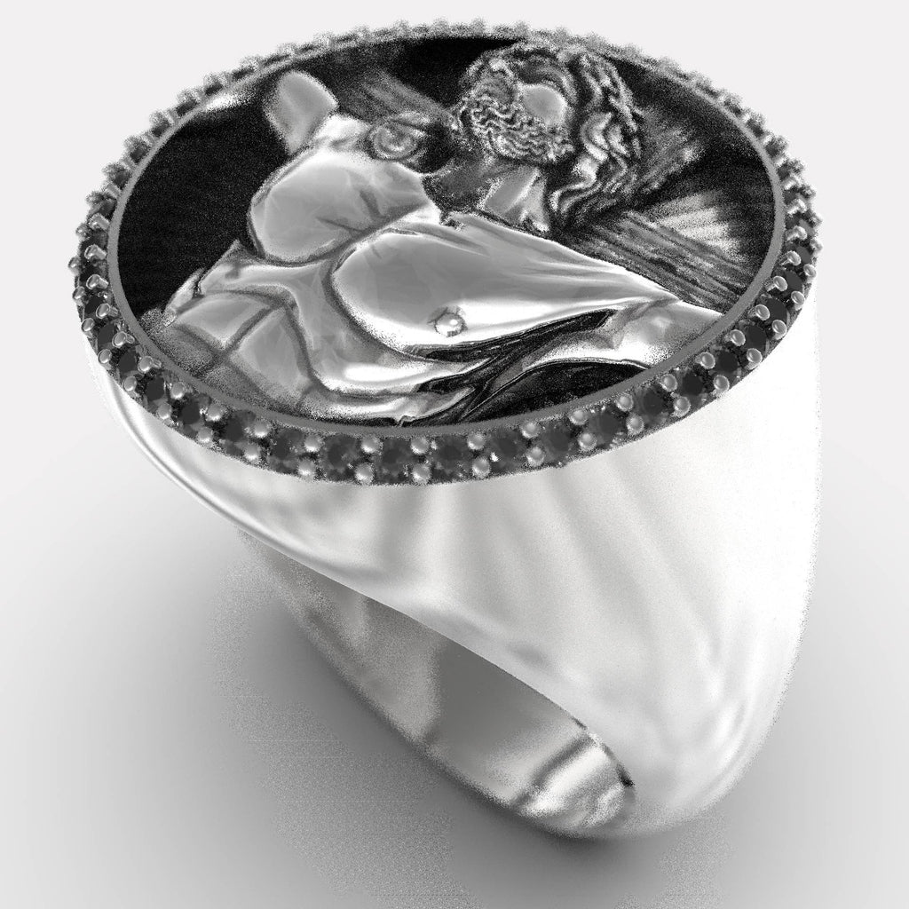 Black Zircon Jesus Ring – Striking Christian Jewelry for Men
