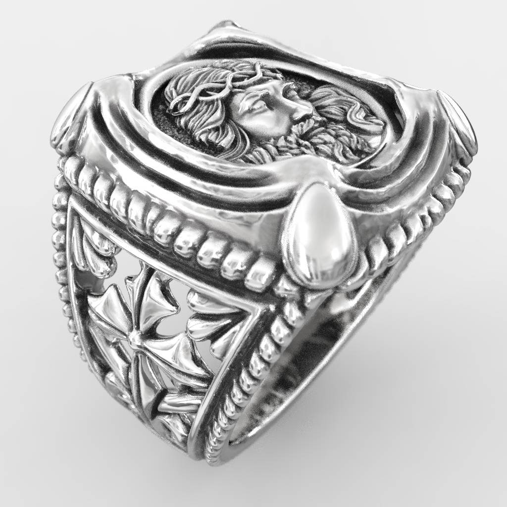 Exquisite Religious Jesus Face 925 Silver Ring