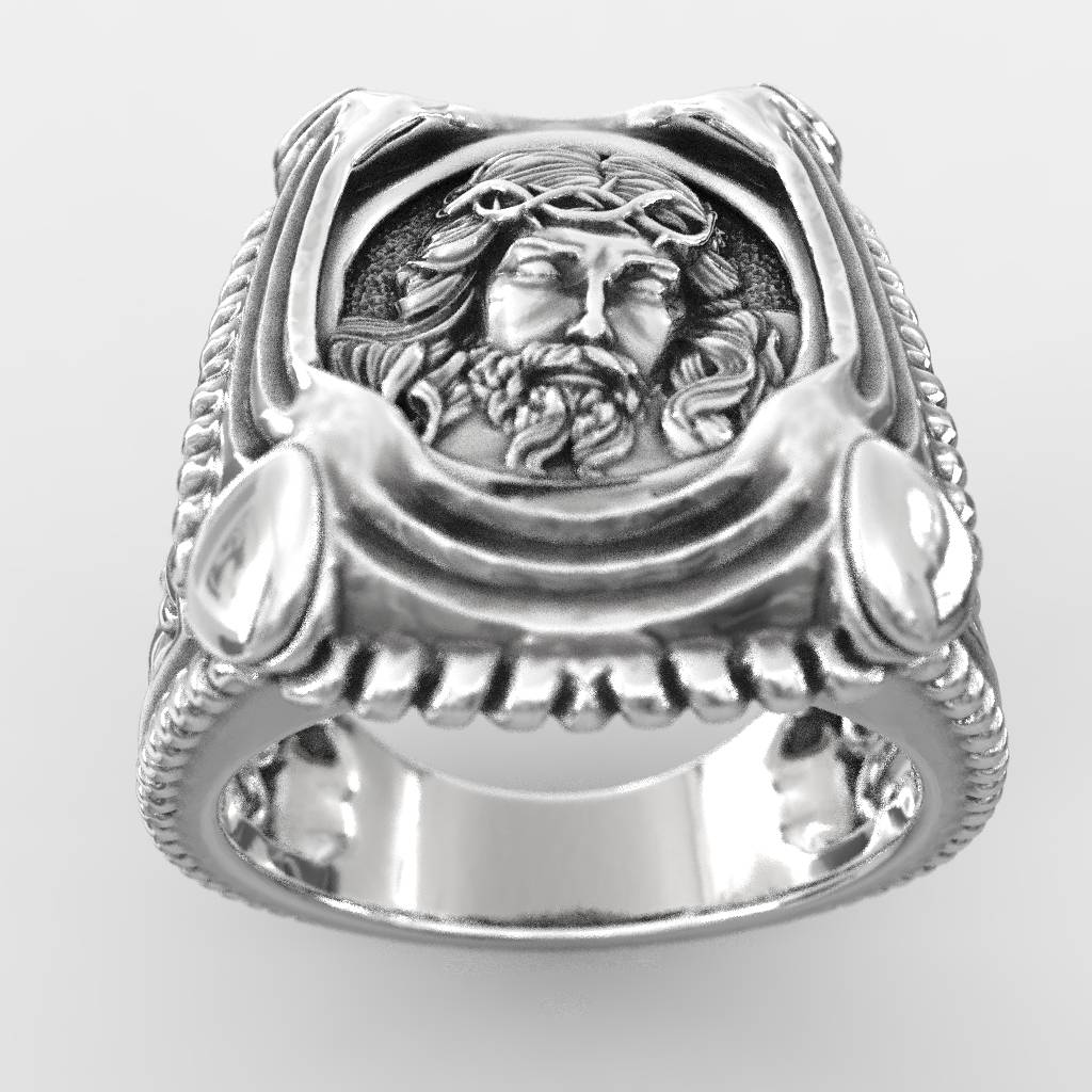 Exquisite Religious Jesus Face 925 Silver Ring