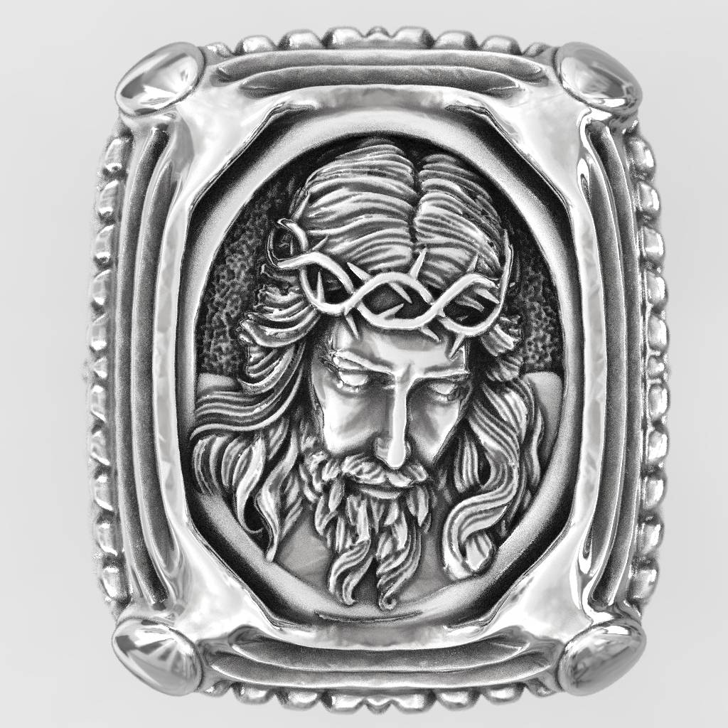 Exquisite Religious Jesus Face 925 Silver Ring