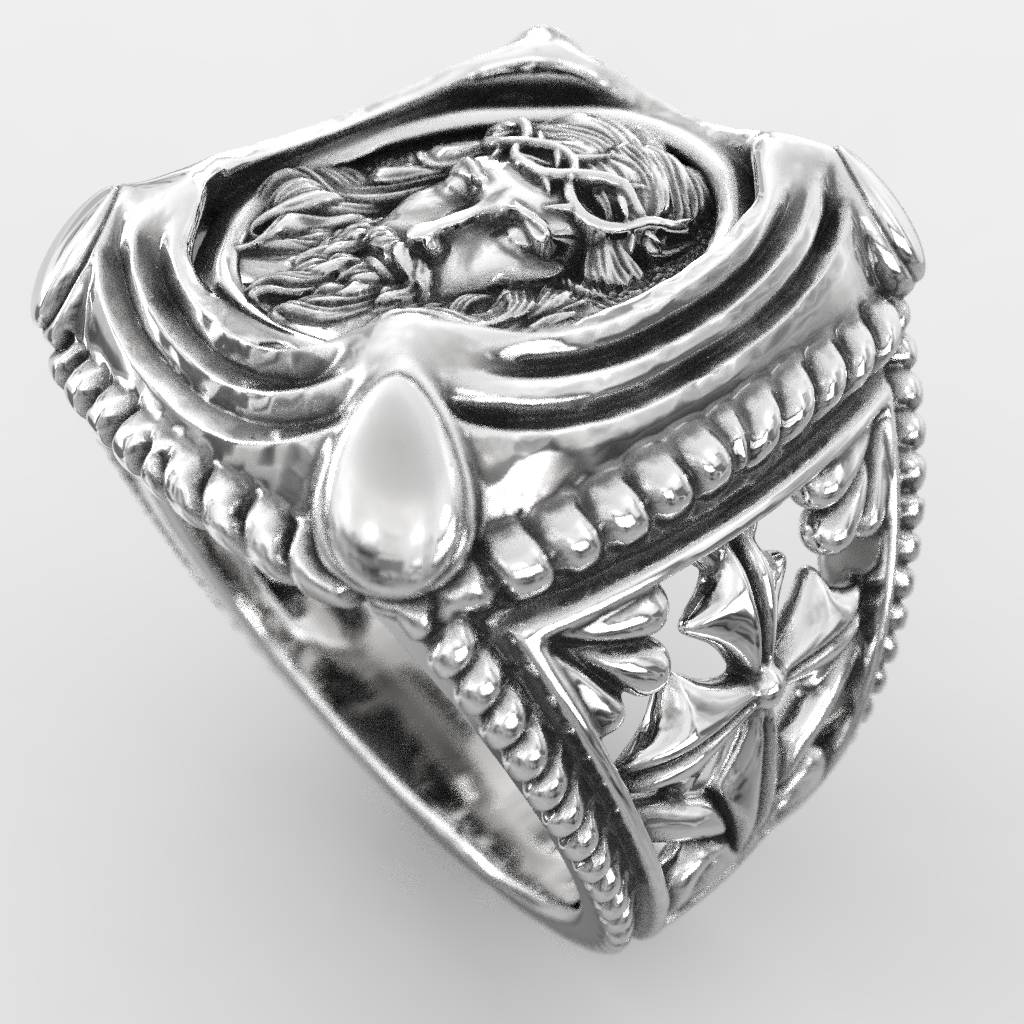 Exquisite Religious Jesus Face 925 Silver Ring