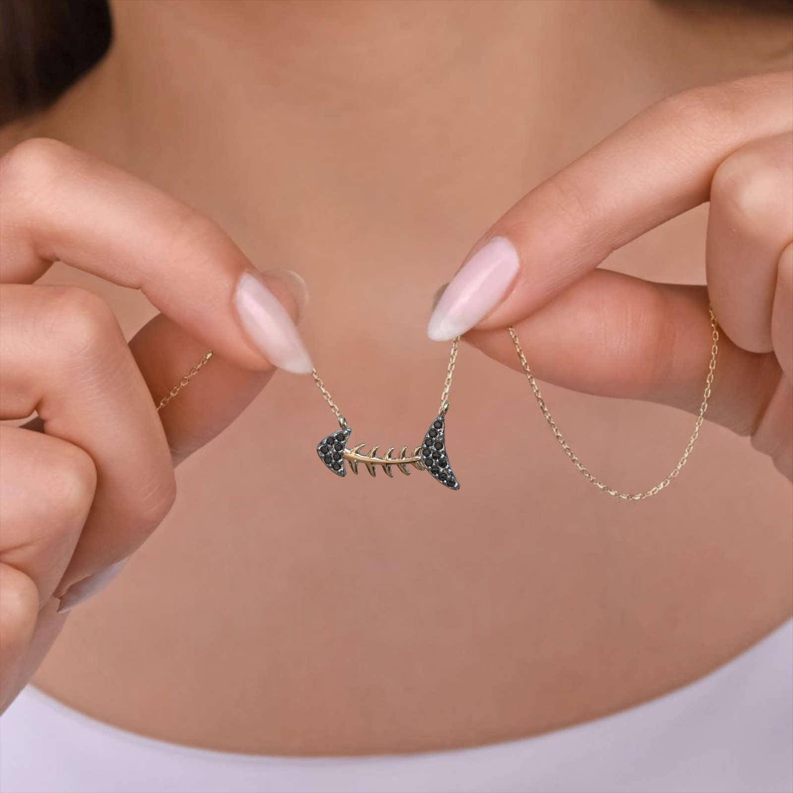 Oceanic Elegance Silver Fishbone Necklace