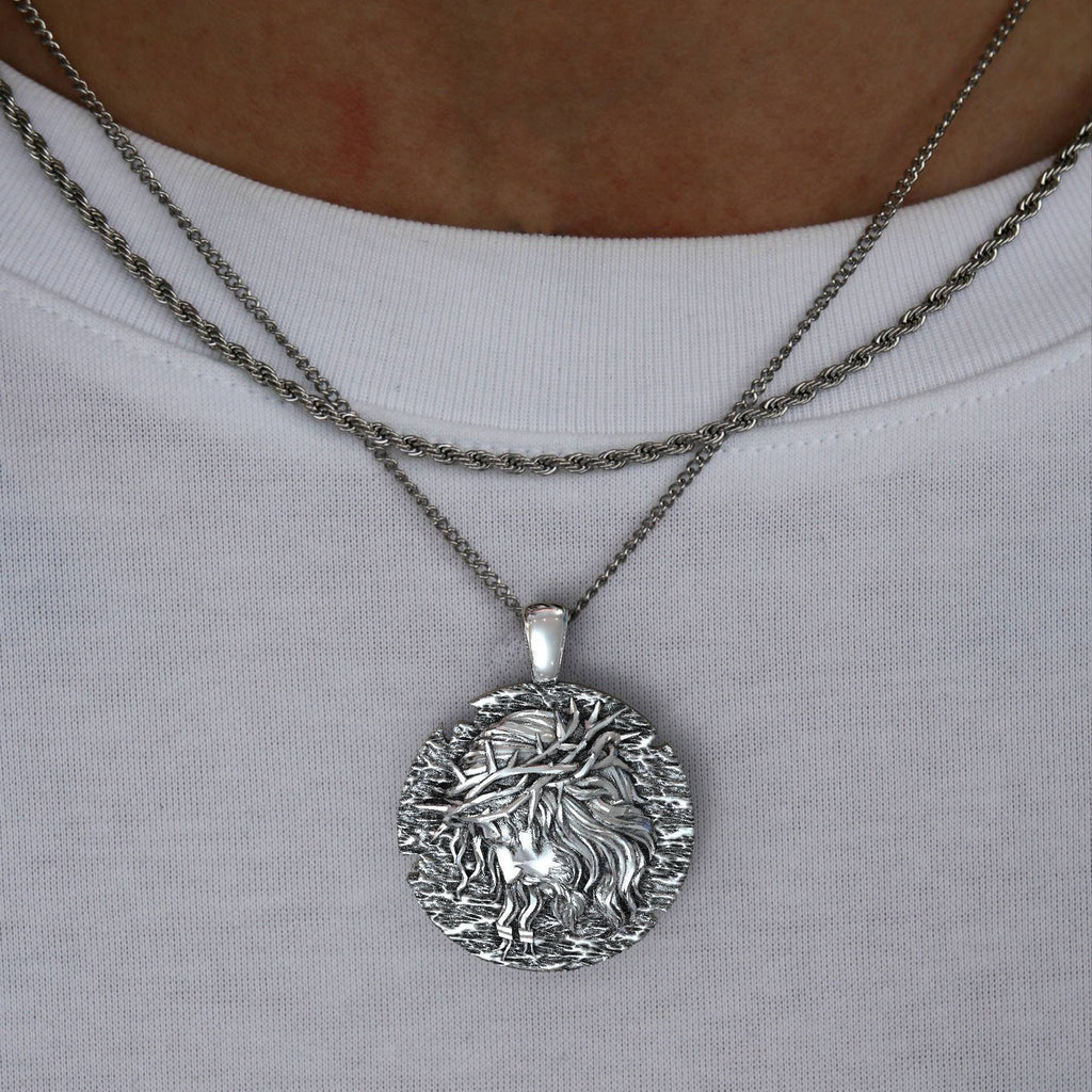 Sterling Silver Jesus Christ Necklace for Men
